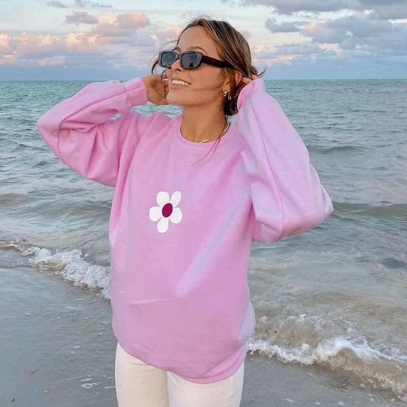 

Women Oversized Sweatshirt Loose Style Pullover Autumn Vintage Floral Printed Pattern Long Sleeve Round Collar Baggy Tops Y2k