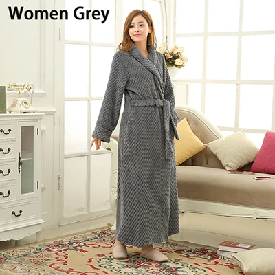 Women Grey Лидер продаж, женское плотное вафельное длинное кимоно, банный халат для женщин, большой размер, женский халат, зимний халат для невесты, свадебные халаты - Цвет: Women Grey