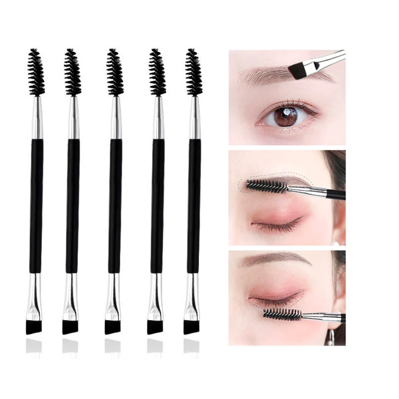 

5Pc Cosmetic Double-end Eyebrow Brush Eyebrow Brush Comb Multi-Function Flat Oblique Angled Eyebrow Eyeliner Brushes Makeup Tool