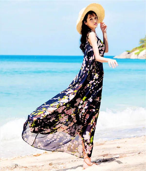 Шифоновое платье большого размера на лето женское повседневное пляжное в