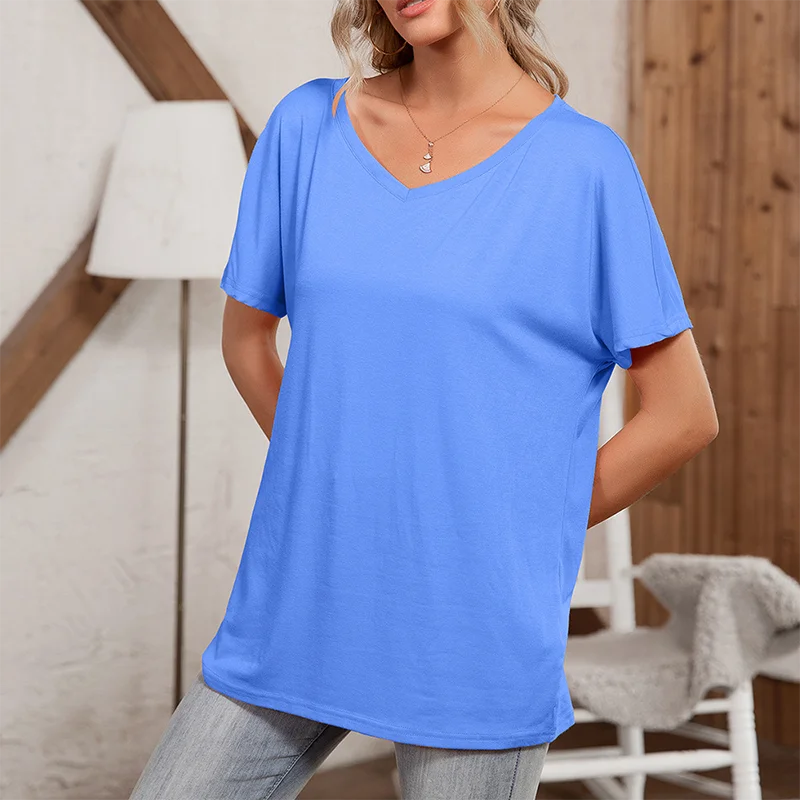 

2021 New Summer Women Solid Color Oversized Short Sleeve T Shirt Female V Neck Loose Casual Tops Tee High Quality Ladies Clothes