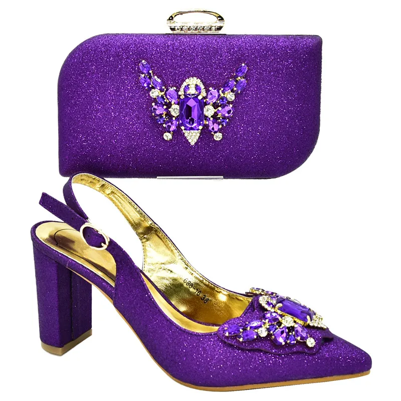 Latest Italian Shoes with Matching Bags Set Decorated Rhinestone Nigerian Women Wedding Pumps Purse High Heels | Обувь