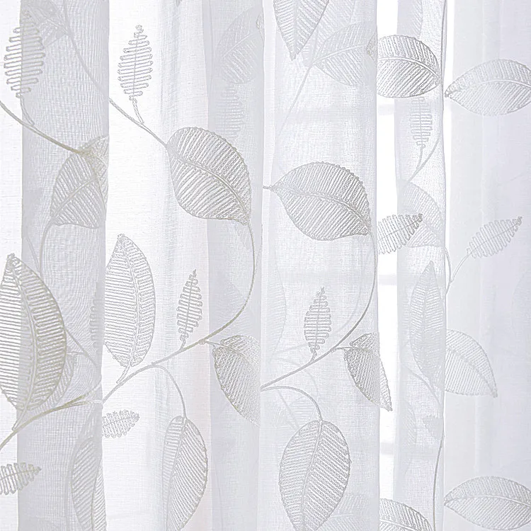 

Embossed Jacquard Leaves Curtain for Living Room Pastoral Delicate Drape Semi-Shading Sheer Curtain French Windows S608#B