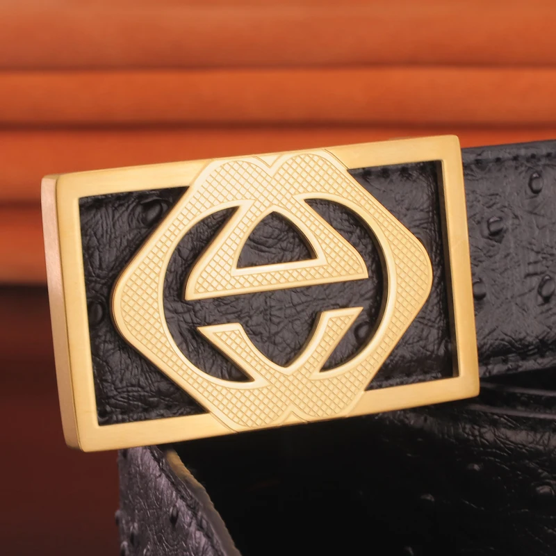 3.8cm Wide Gold Stainless Steel Letter Buckle Belt Men's High Quality Black Belt Men's Leather Cowhide Fashion Casual Hot Sale