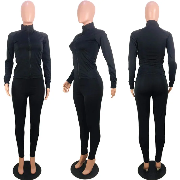 Женский спортивный костюм с длинным рукавом однотонный из двух предметов