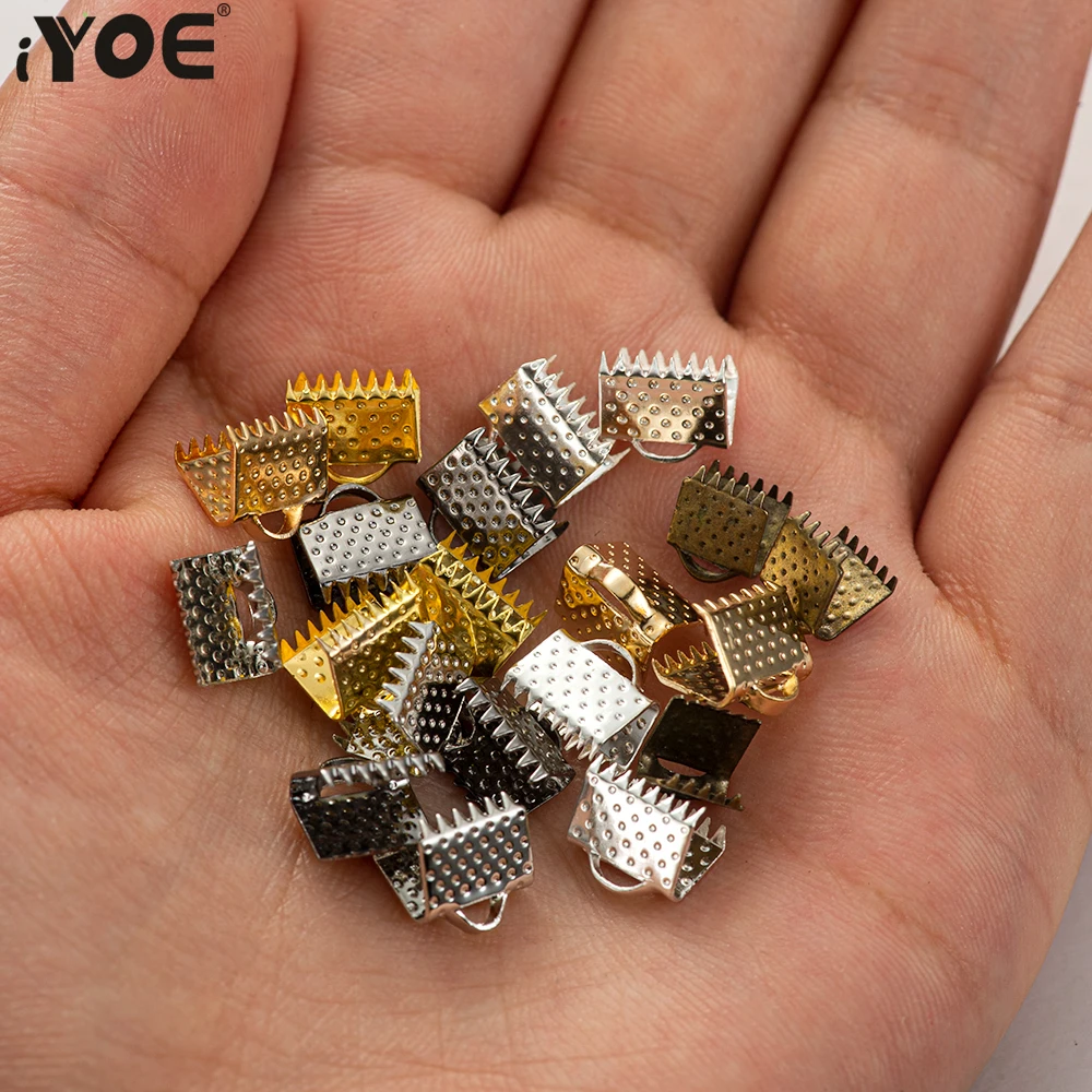 50pcs/Lot 6-40mm Wide Crimp End Fold Cove Clasps Leather Cord Caps Connector Chain for DIY Making Bracelet Jewelry Findings | Украшения и