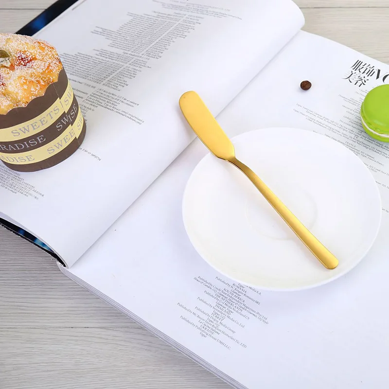 

304 stainless steel butter knife long handle jam butter spatula western tableware cream knurling knife Kitchen tools