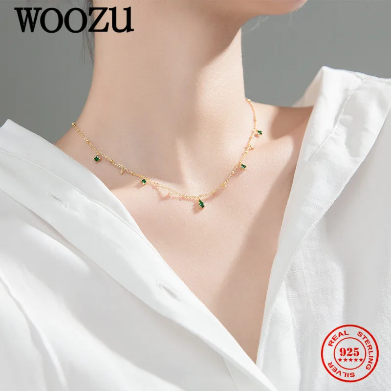 

Романтическое ожерелье WOOZU из серебра 925 пробы с зелеными квадратными каплевидными фианитами для женщин, Подарочная бижутерия в Корейском с...