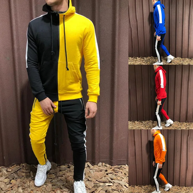 

2021 Tracksuit Men's Running Set Winter Running Two Piece Set Hooded Jacket +Pants Sport Jogging Suits Jooging Homme