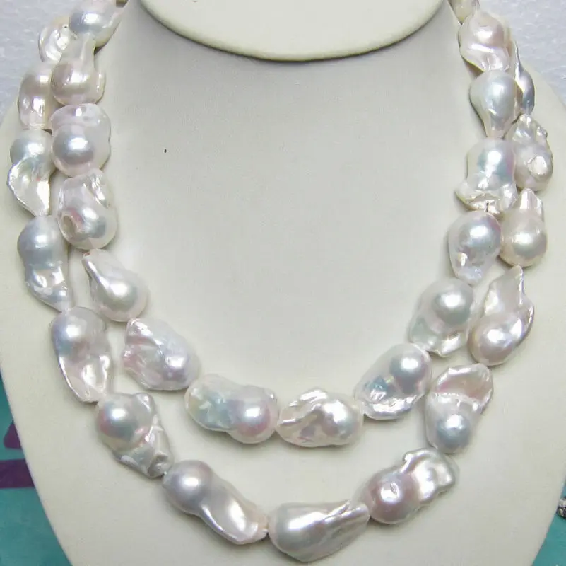 

HUGE 15-28MM SOUTH SEA GENUINE WHITE BAROQUE PEARL NECKLACE 35 INCH 14K CLASP
