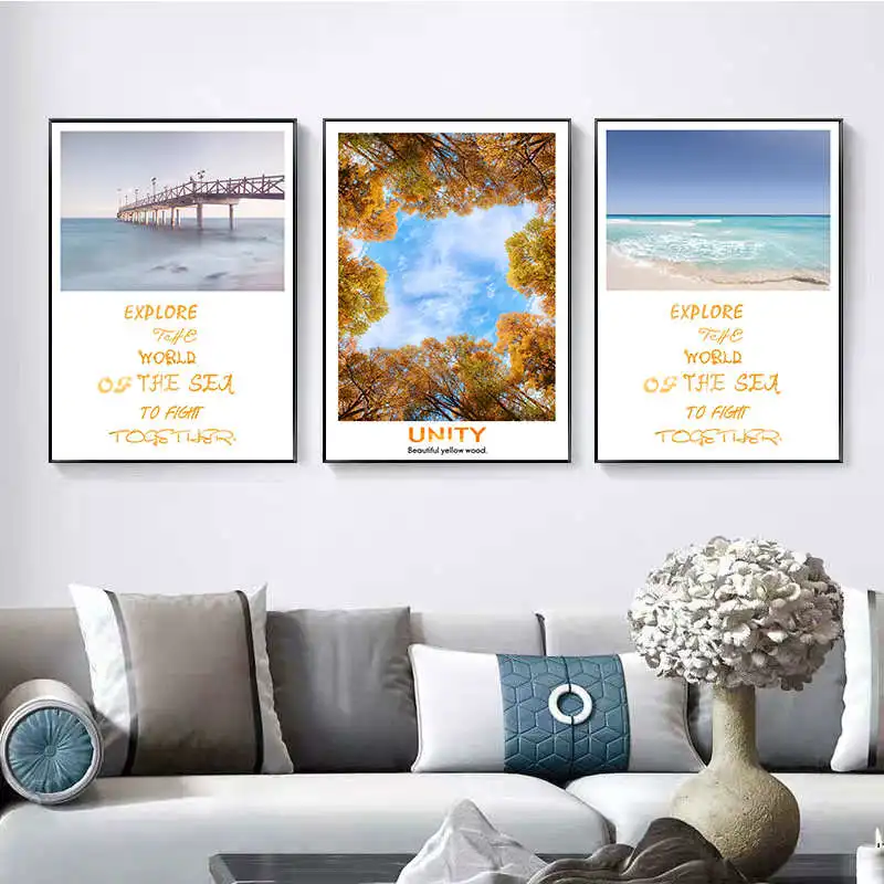 Sea and Bridge Scenery Nordic Poster Autumn Tree Cuadros Decoracion Beach Wall Pictures For Living Room Art Canvas Painting | Дом и сад