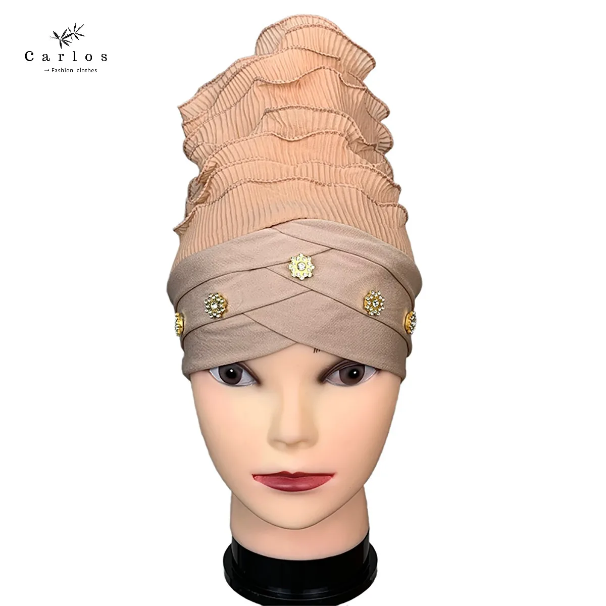 2021 Main Stream New Fashion Velvet  Women Muslim Turban Color Cotton Bandanas Beaded Braid Headwraps Women Hair Accessories images - 6