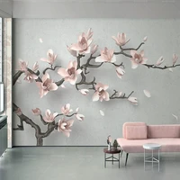 custom photo wallpaper 3d stereo pink magnolia flower branches murals living room tv sofa bedroom home decor wall painting 3 d
