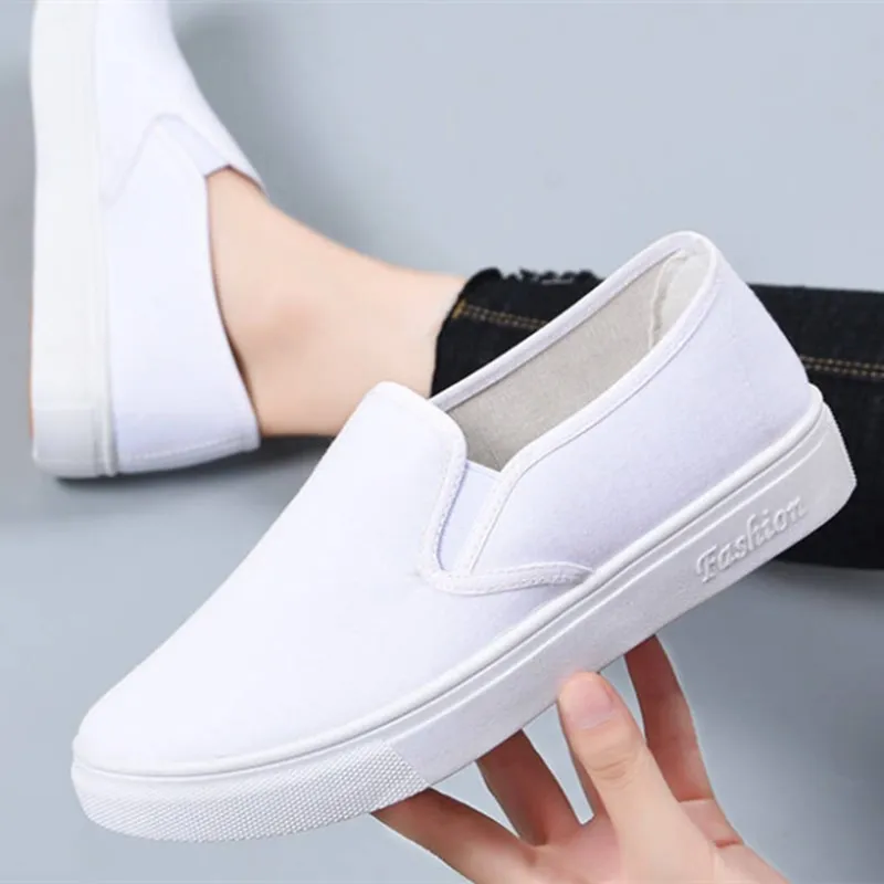 Мокасины женские с круглым носком парусиновые лоферы без застежки повседневная