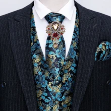 Barry.Wang – gilet en sarcelle pour hommes, combinaison, gilet en soie, ensemble cravate, mouchoir, boutons de manchette, gilet formel pour les affaires  (2)