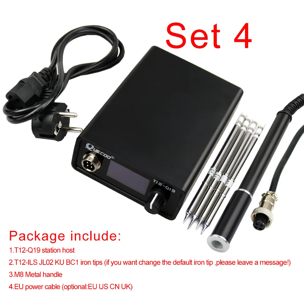 SET4 OLED T12-Q19 паяльная станция с электронным совместимым питанием переменного/постоянного тока с T12-M8 металлической ручкой и наконечниками для утюга T12 - Цвет: SET4