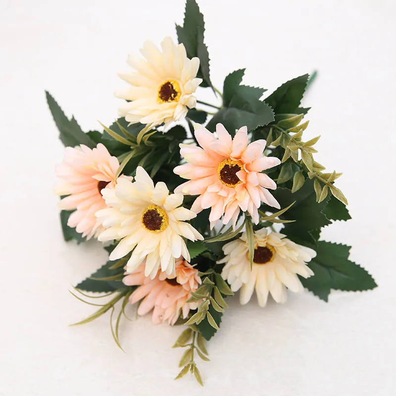 7 головы gerbera Шелковый Свадебный букет свадебное Новогоднее Рождественское