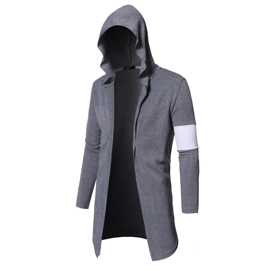 Мужской длинный кардиган с отложным воротником винтажный свободный однотонный