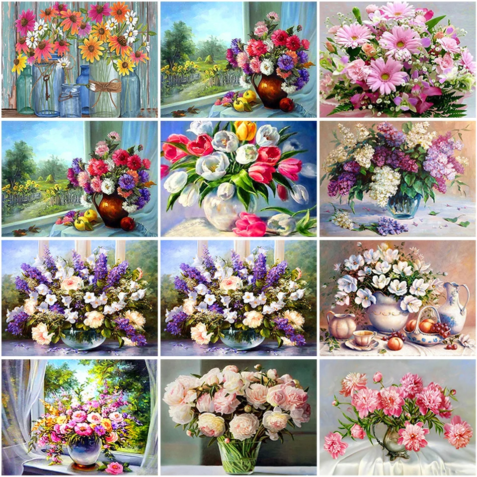 

Full Square 5D Diamond Painting Rose Flower Rhinestone Picture Diamond Embroidery Vase Mosaic Art Cross Stitch Home Decoration