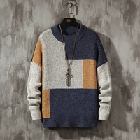 mens sweater 2021 autumn winter new fashion color block pullover mens casual knitted sweater men high quality street trend