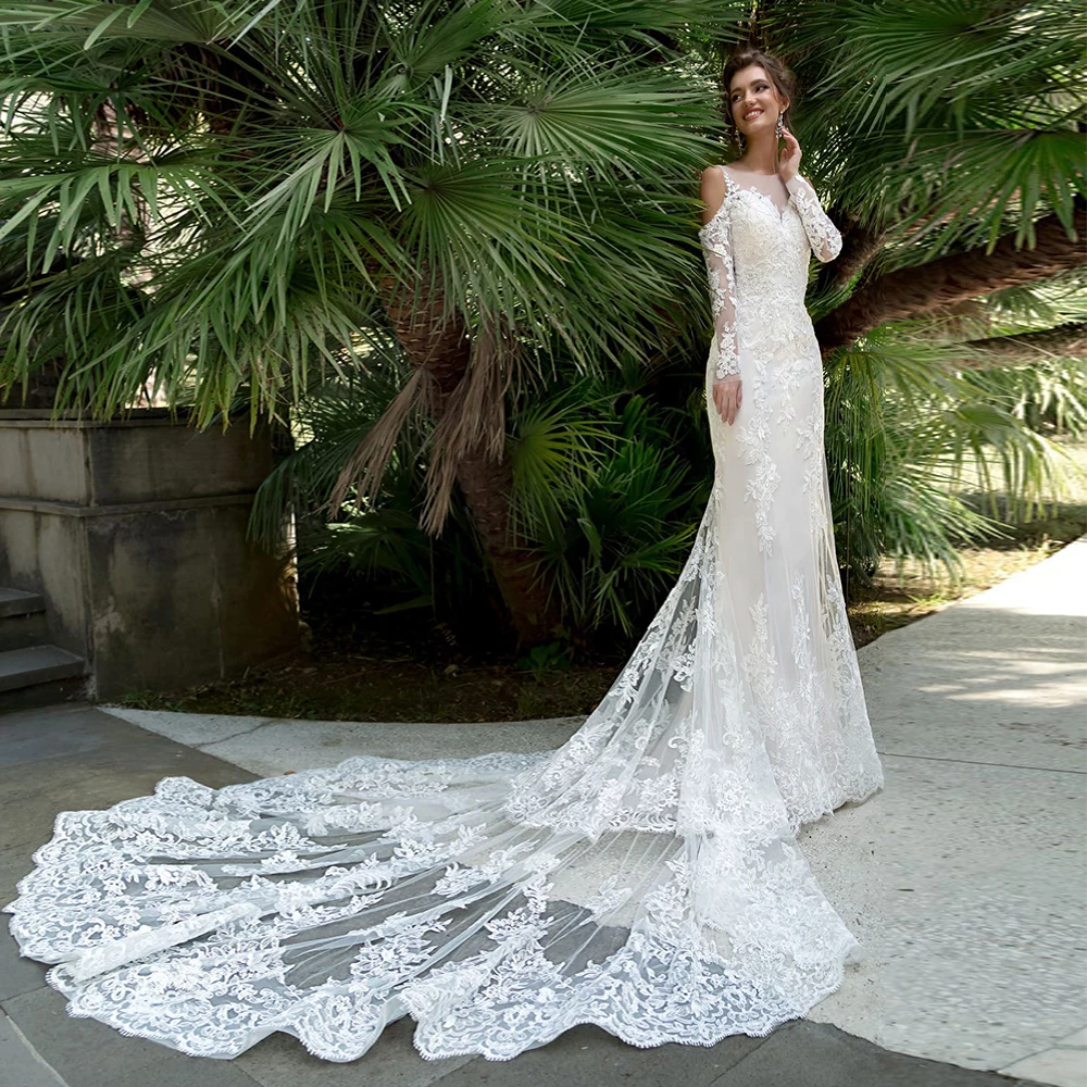 

Свадебное платье UETEEY с юбкой-годе, круглым вырезом, на пуговицах, свадебные платья с аппликацией, вышитые бисером, 2022