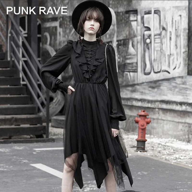 Женское длинное платье с высоким воротом асимметричное свободное шифоновое в