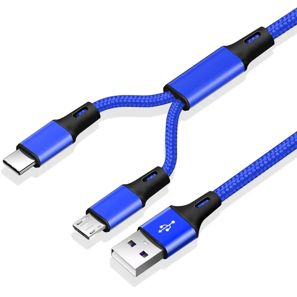 Ankndo 2 в 1 Micro USB кабель type C кабель для Xiaomi huawei samsung Android мобильный телефон Быстрая зарядка кабель Microusb зарядное устройство - Цвет: 2in1 blue cable
