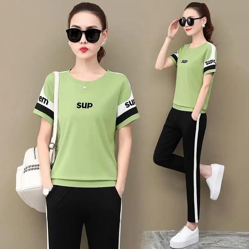 

Summer Autumn Sports 2 Piece Set Korean Loose Casual Temperament Comfortable Slim Two Piece Set Women Clothes Pink Red Green