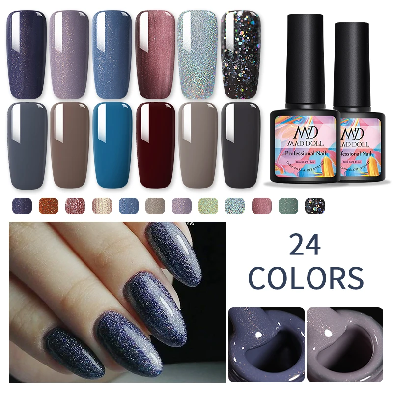 1 бутылка MAD DOLL мерцающий УФ Гель лак Bling Sequins замочить от ногтей Маникюр