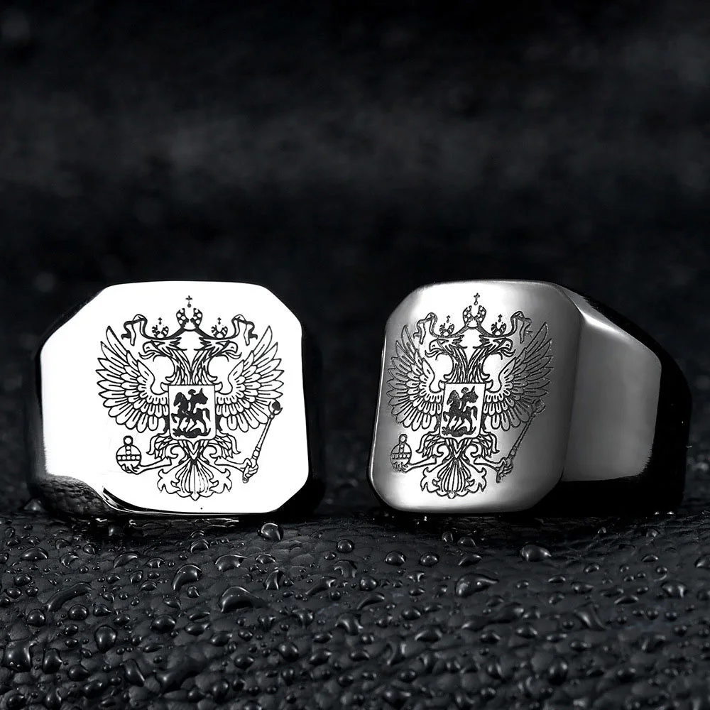 Винтажное байкерское кольцо из титановой стали с изображением русского воина