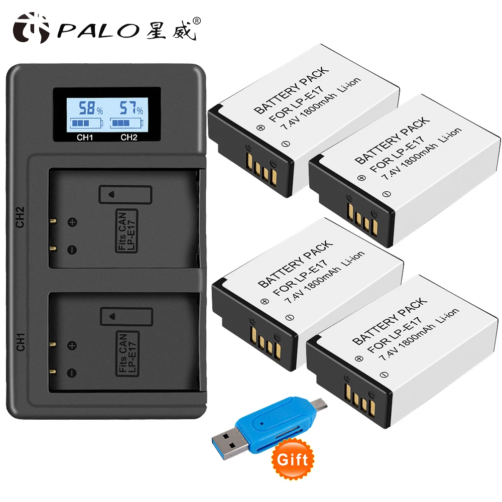 PALO 4 шт. LP E17 LPE17 Перезаряжаемые Камера Батарея + 1 Зарядное устройство для цифровой