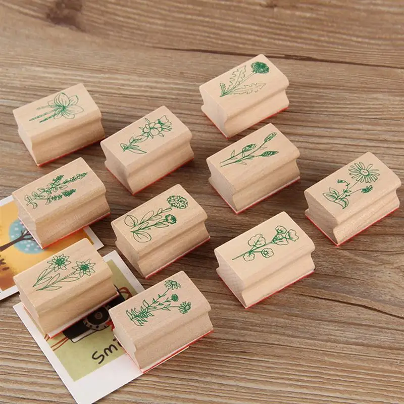 

10pcs/lot Wooden Rubber Stamps Floral Pattern for Pottery Craft Designer Diy Clay Jewelry Flowers Pattern Texture Emboss Tools