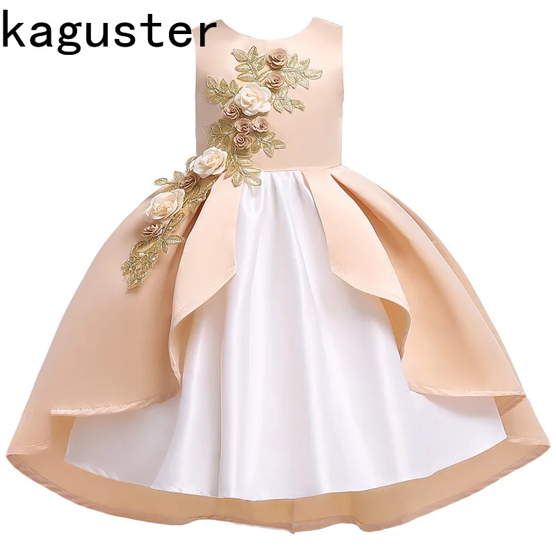 Платье для девочек платье принцессы с оборками и цветочным рисунком дня рождения