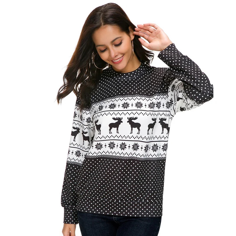 С оборками на Рождество с принтом оленя Длинные рукава красные свитшоты