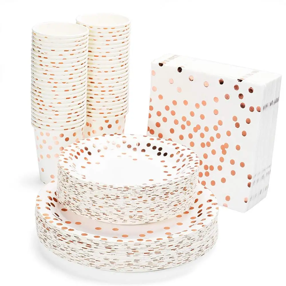 Набор одноразовых бумажных тарелок в горошек из розового золота товары вечерние