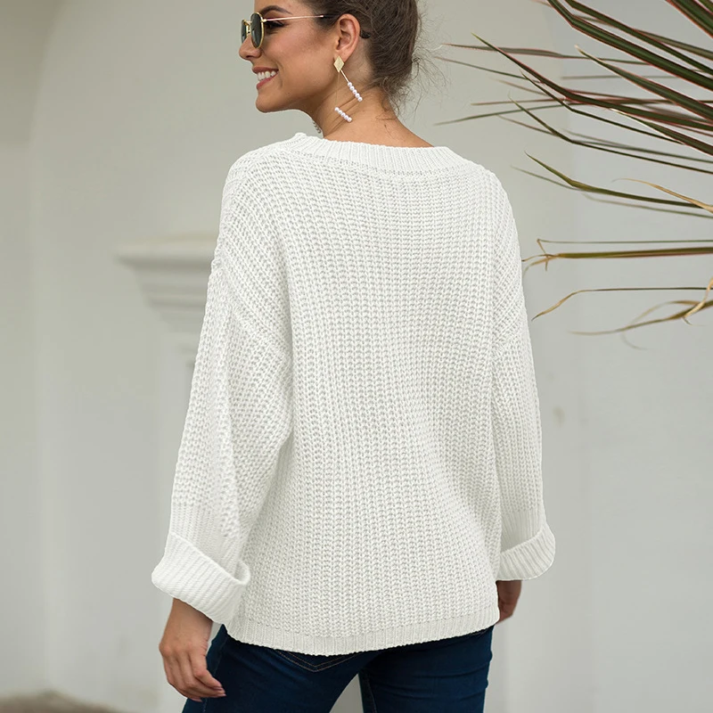 Lucyever Elegant Hollow Out Knitted Sweater Women 2020 Spring Long Sleeve Loose Pullover Woman Casual Solid Color Black Sweaters | Женская