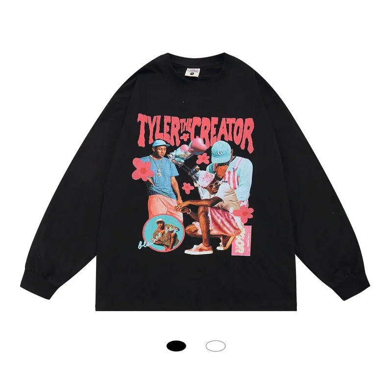 

Autumn New Men's Tshirt Long Sleeve Loose Character Portrait Printing Couple Tops Streetwear Round Neck T Shirt for Men Clothes