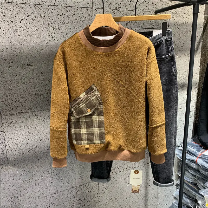 

Новинка Осень-зима 2021 бархатный утолщенный свитер с круглым вырезом Мужская Красивая теплая одежда для улицы