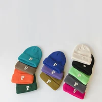 korean autumn winter children candy color p letter wool cap warm cold proof knitted hats for boy girl kid fashion trends beanies