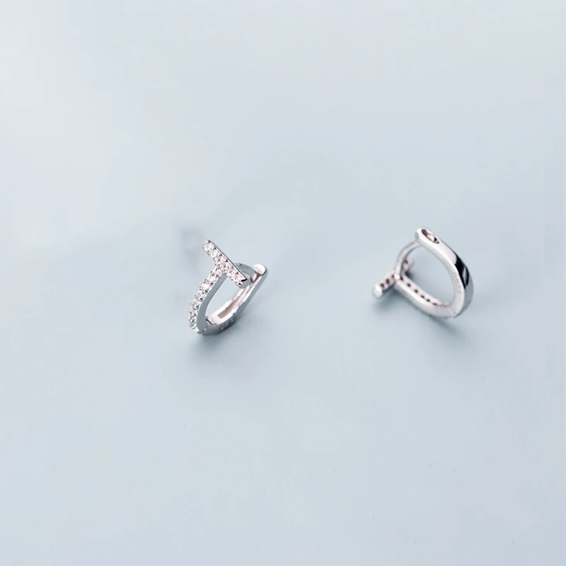 925 стерлингового серебра Золотой T Форма цирконием серьги в виде колец с
