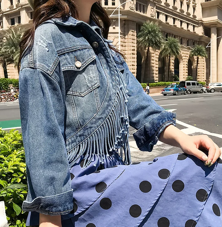 Женская джинсовая короткая куртка модная универсальная базовая в Корейском