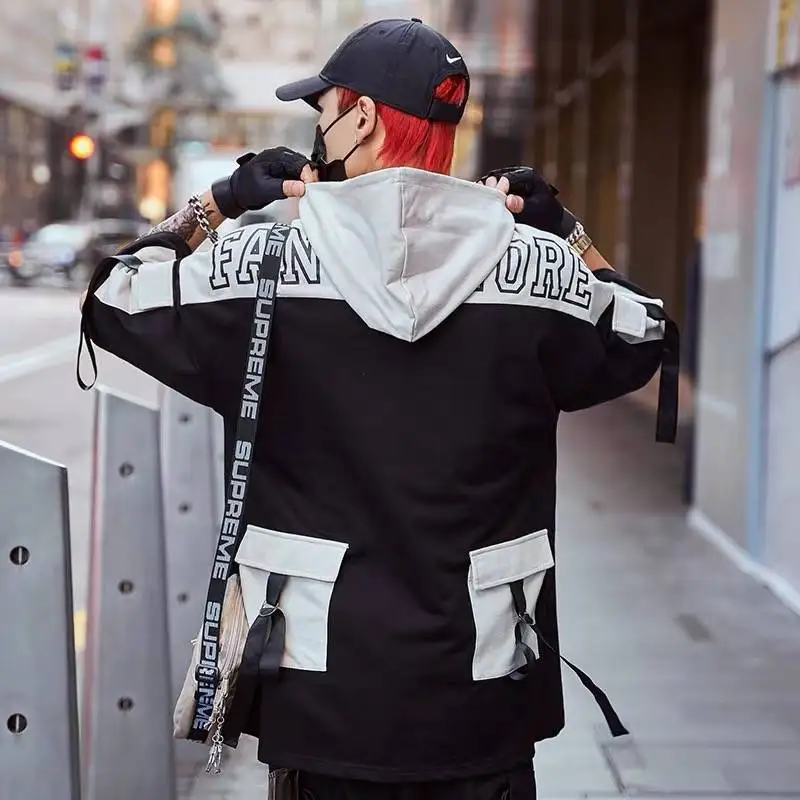 Мужская футболка в стиле хип хоп уличная Харадзюку летняя черная с капюшоном