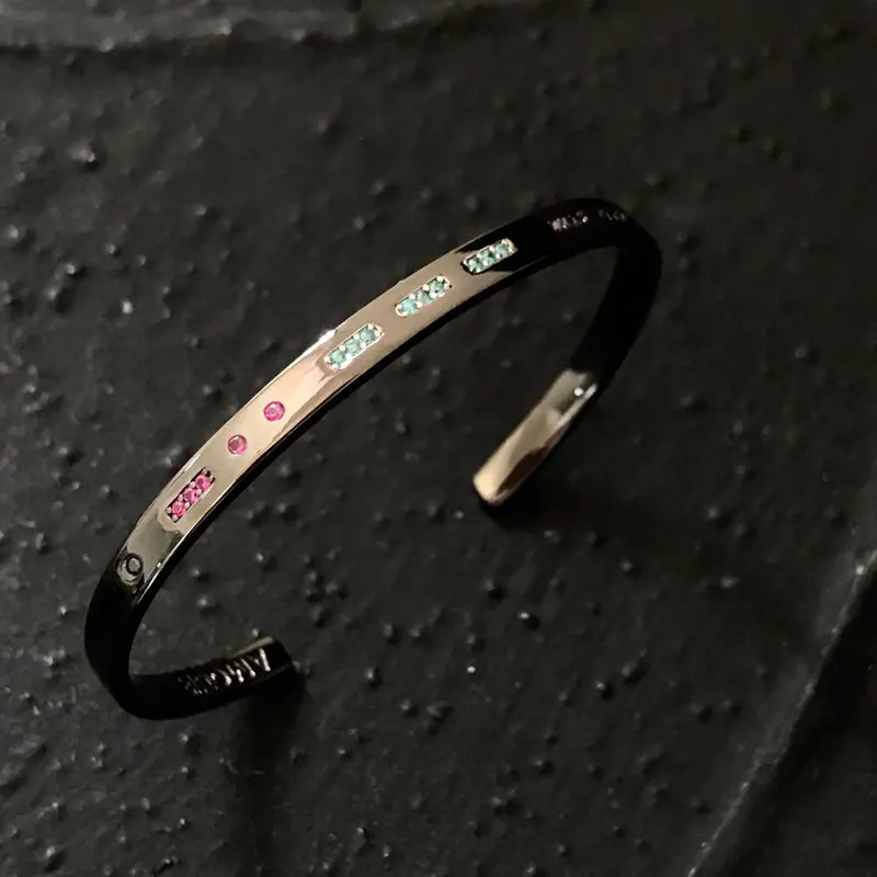 

Новый браслет из серебра S925 пробы с надписью «Love Morse», Модный черный браслет для влюбленных, мужской и женский браслет для вечеринки и банкет...