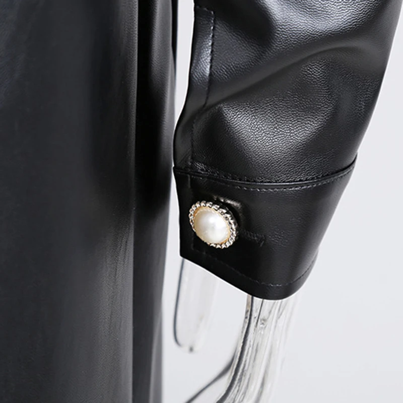 

CHICEVER Casual Dress For Women O Neck Long Sleeve Knitting Patchwork Pu Hem Oversize Mid Dresses Female 2020 Autumn Clothes New