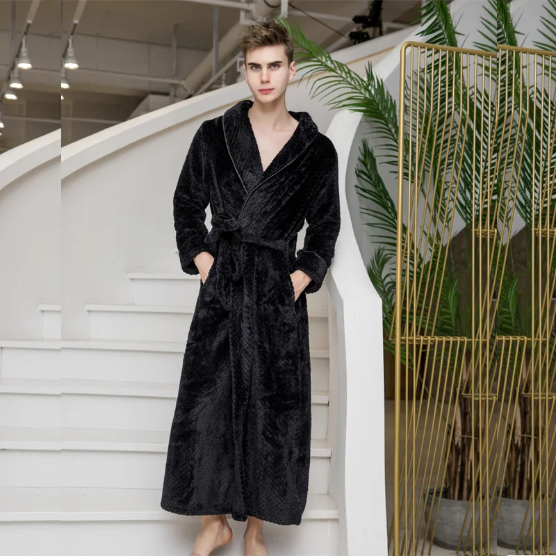 

Couple Flannel Robes Long Solid Rose Red Bathrobe with Belt Loose Women Men Warm Casual Indoor Homewear Unisex Pajamas Sleepwear
