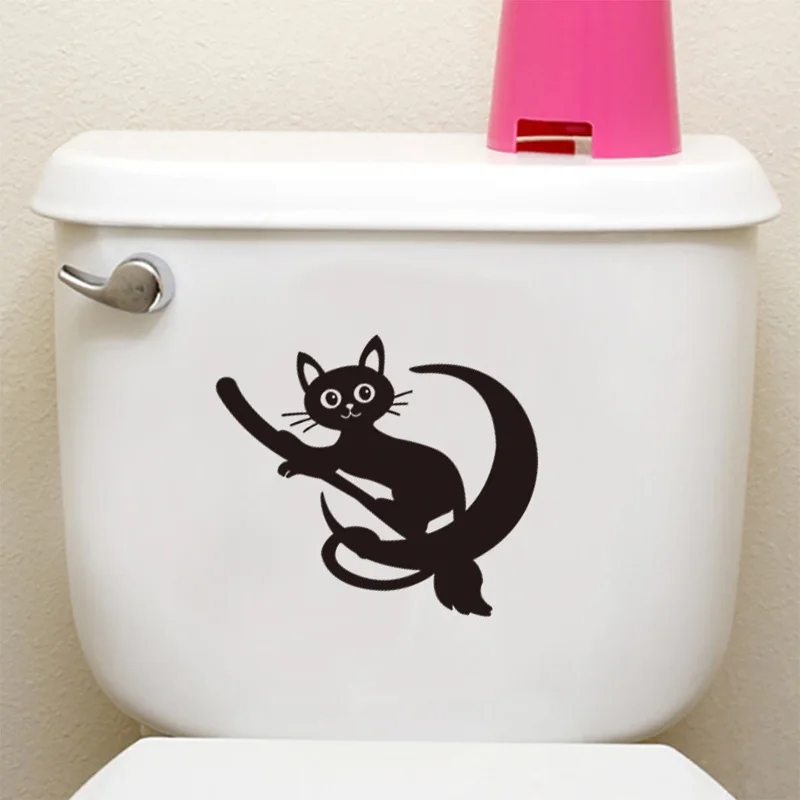 

DIY Cute Cat Riding A Broom Toilet/Wall Sticker Bathroom Cupboard Decoration Vinyl for Home Decals Waterproof Lovely Stickers