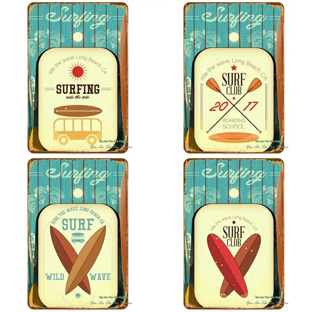 Потертая настенная металлическая Оловянная вывеска для серфинга клуба доска