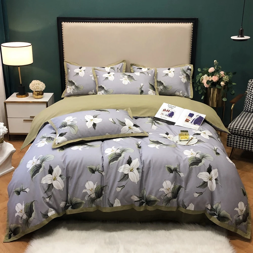 Комплект постельного белья TUTUBIRD с голубым цветочным рисунком сатин 100%