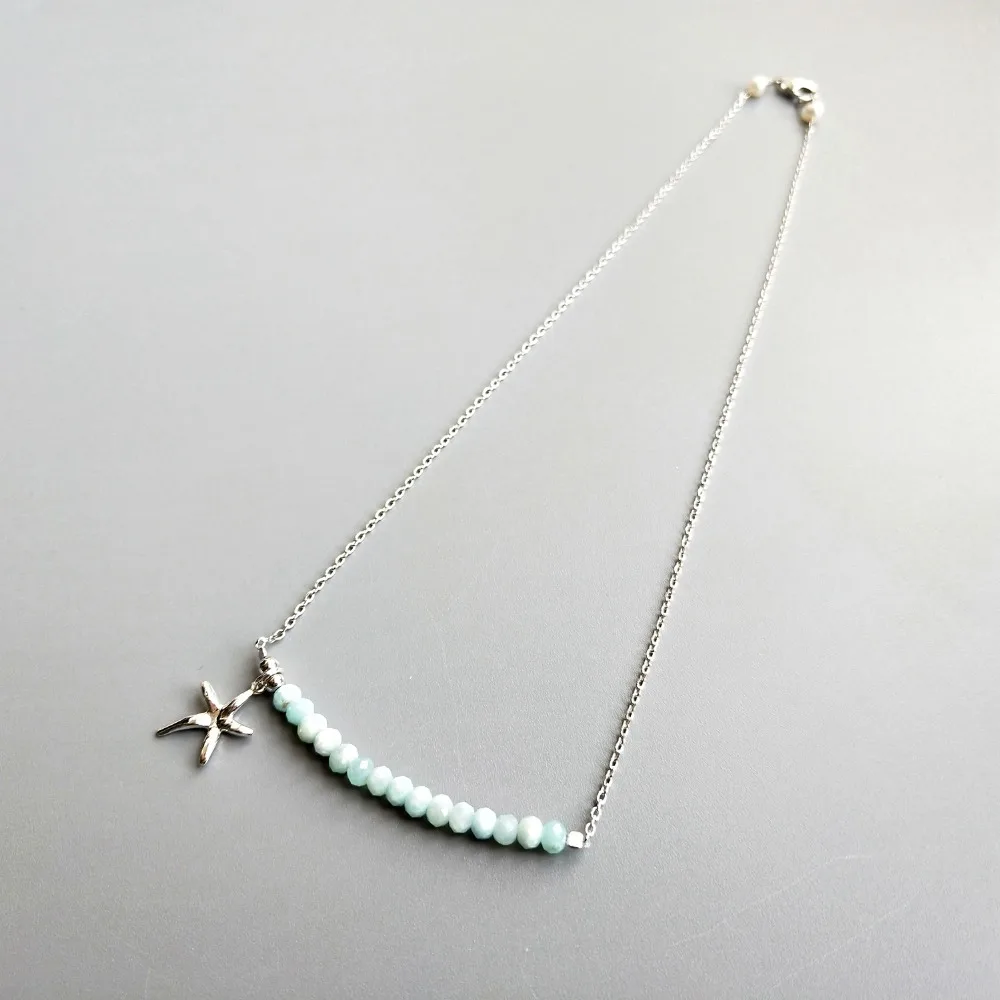 Натуральный Ларимар LiiJi морская звезда и Пресноводный Жемчуг настоящая кожа