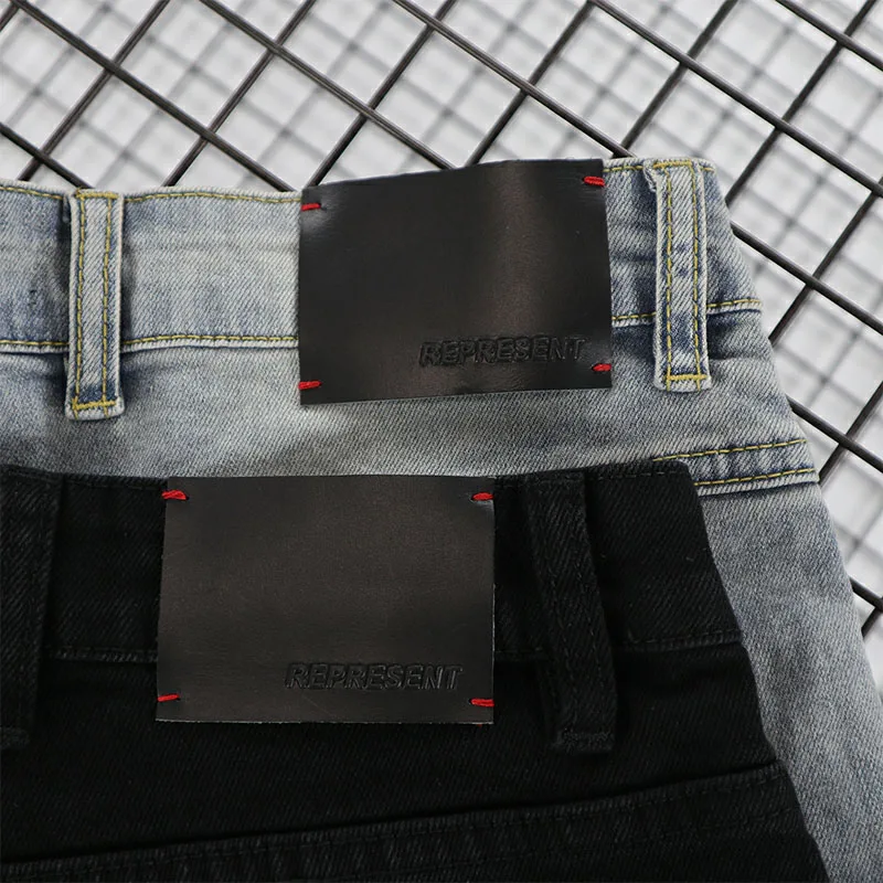 

Straight Blue Black Represent Jean Men Women 1:1 Best Quality Cowboy Represent Denim Pants Buttons Washed old Jean With Tag
